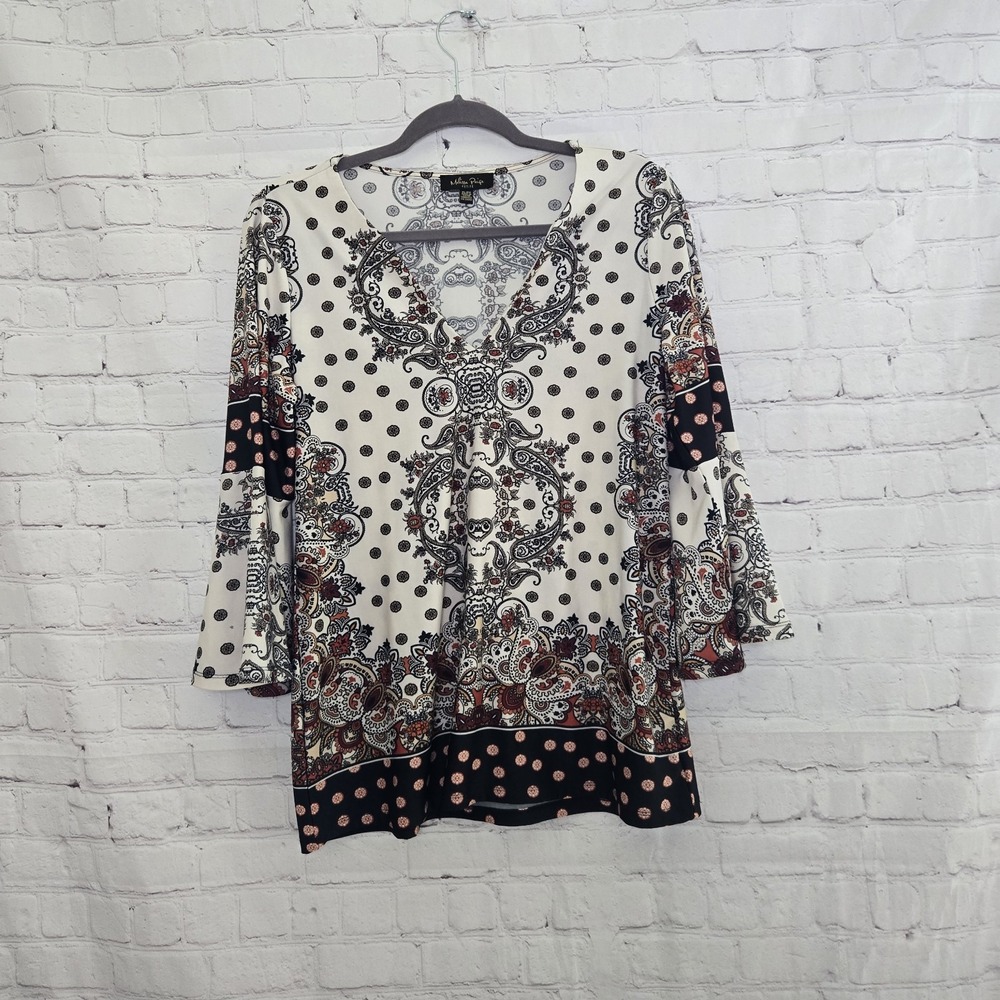 Melissa Paige Y2k Bell Sleeve Paisley Babydoll Slinky Top Soft Grunge Whimsigoth